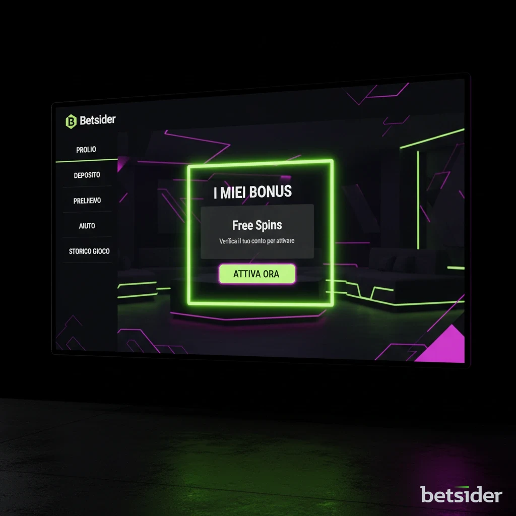 Schermata della sezione bonus di Betsider dove un utente può richiedere i free spins senza deposito.