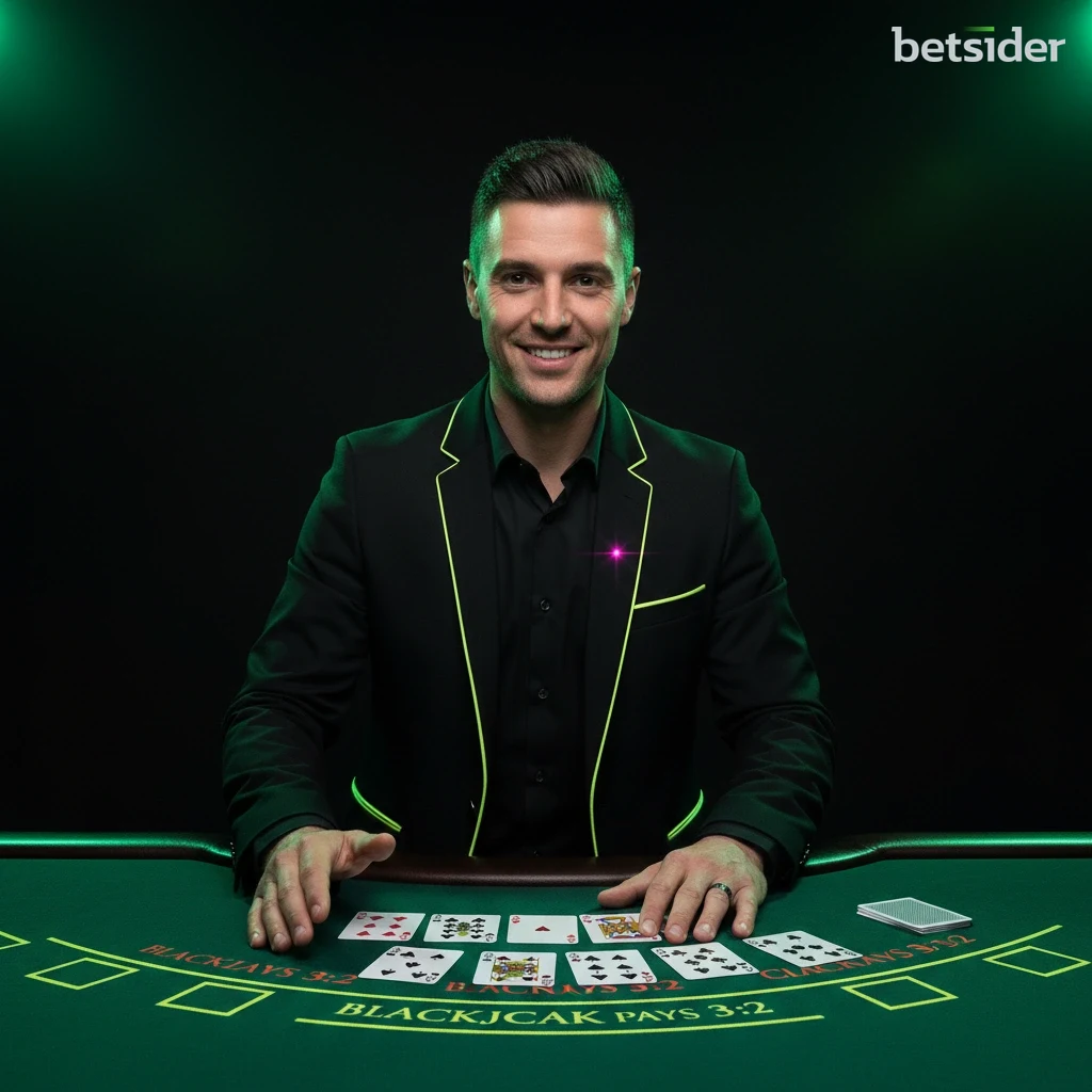 Un dealer professionista di blackjack live distribuisce le carte a un tavolo del casinò Betsider.
