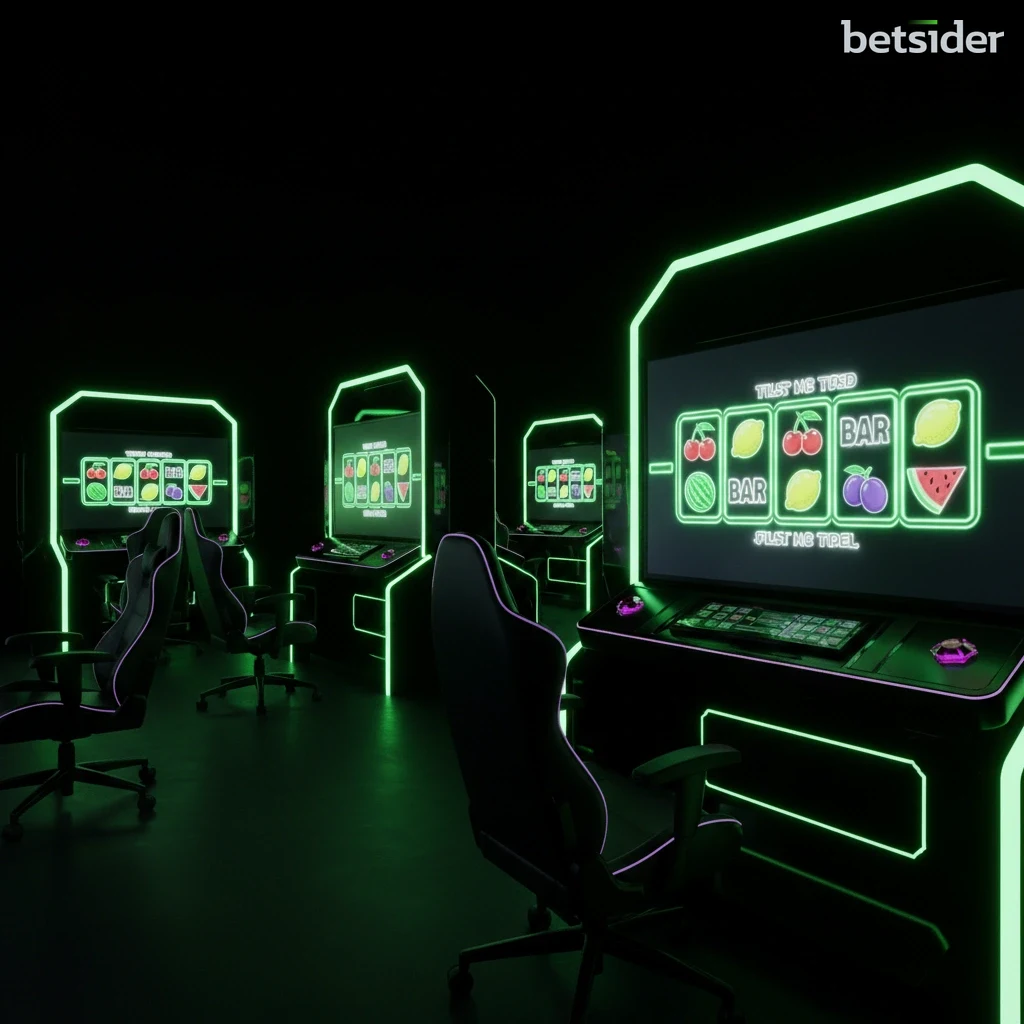 Schermata di una slot machine classica a 3 rulli con simboli di frutta.