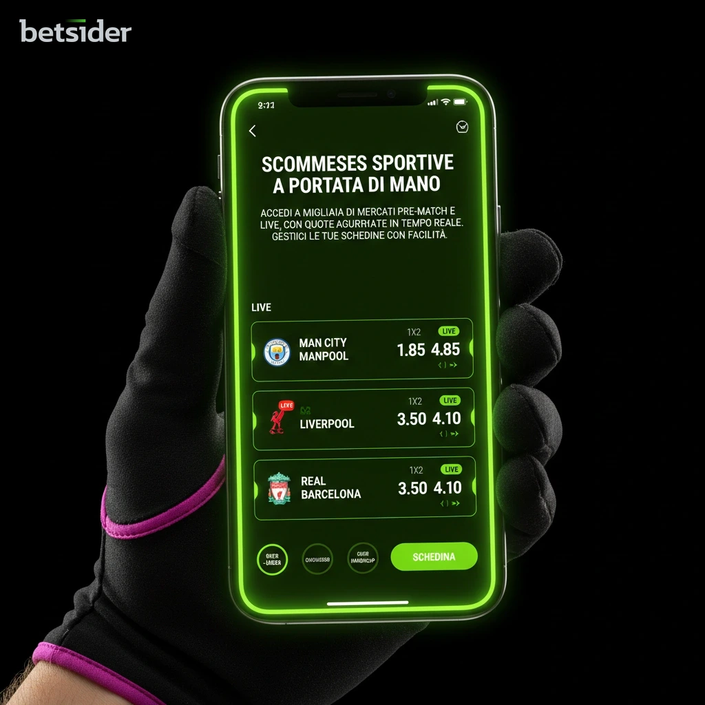 Interfaccia delle scommesse sportive live sull'app mobile di Betsider.